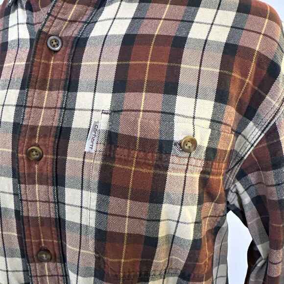 Carhartt Men's Trumbull Plaid Flannel Shirt Sz Medium Button Down Pockets Heavy - Picture 4 of 10